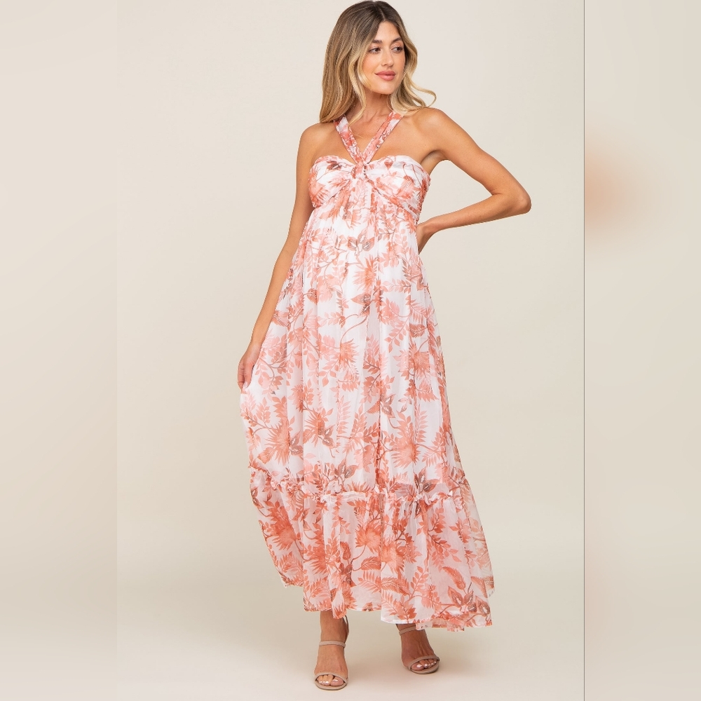 Pinkblush Floral Chiffon Halter Maternity Maxi Dress